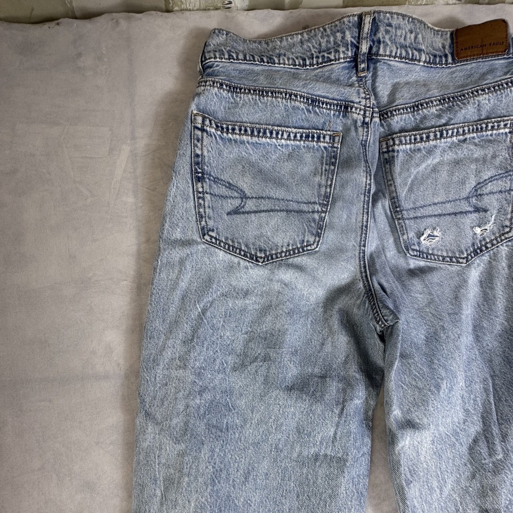 American Eagle Womens Wide-Leg Jeans Light Blue Denim High-Rise Baggy Ripped 2 - Picture 9 of 16